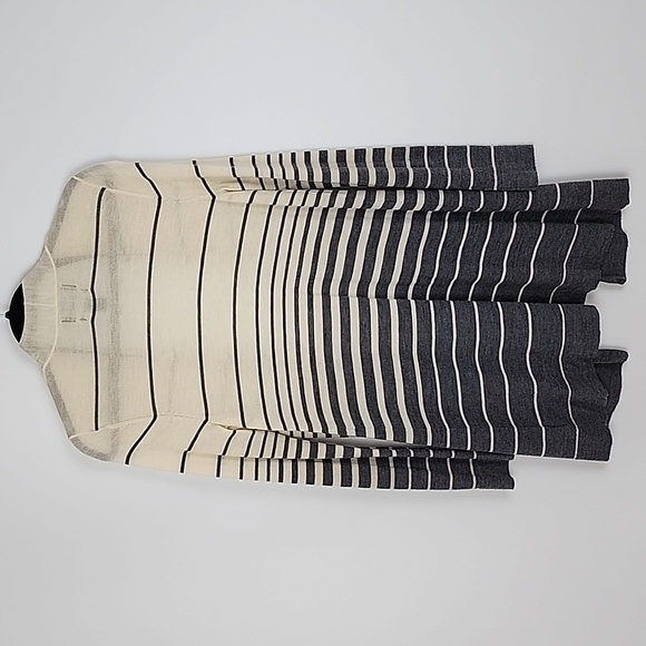 Cynthia Rowley 100% Extrafine Merino Wool Open Front Long  Cardigan Cream Grey M - Picture 2 of 8